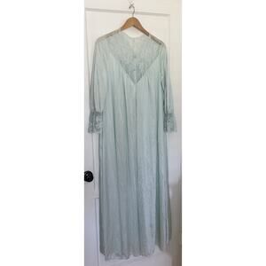 Lorraine Long Night Gown Made in the USA Blue Lace Large Vintage 60s